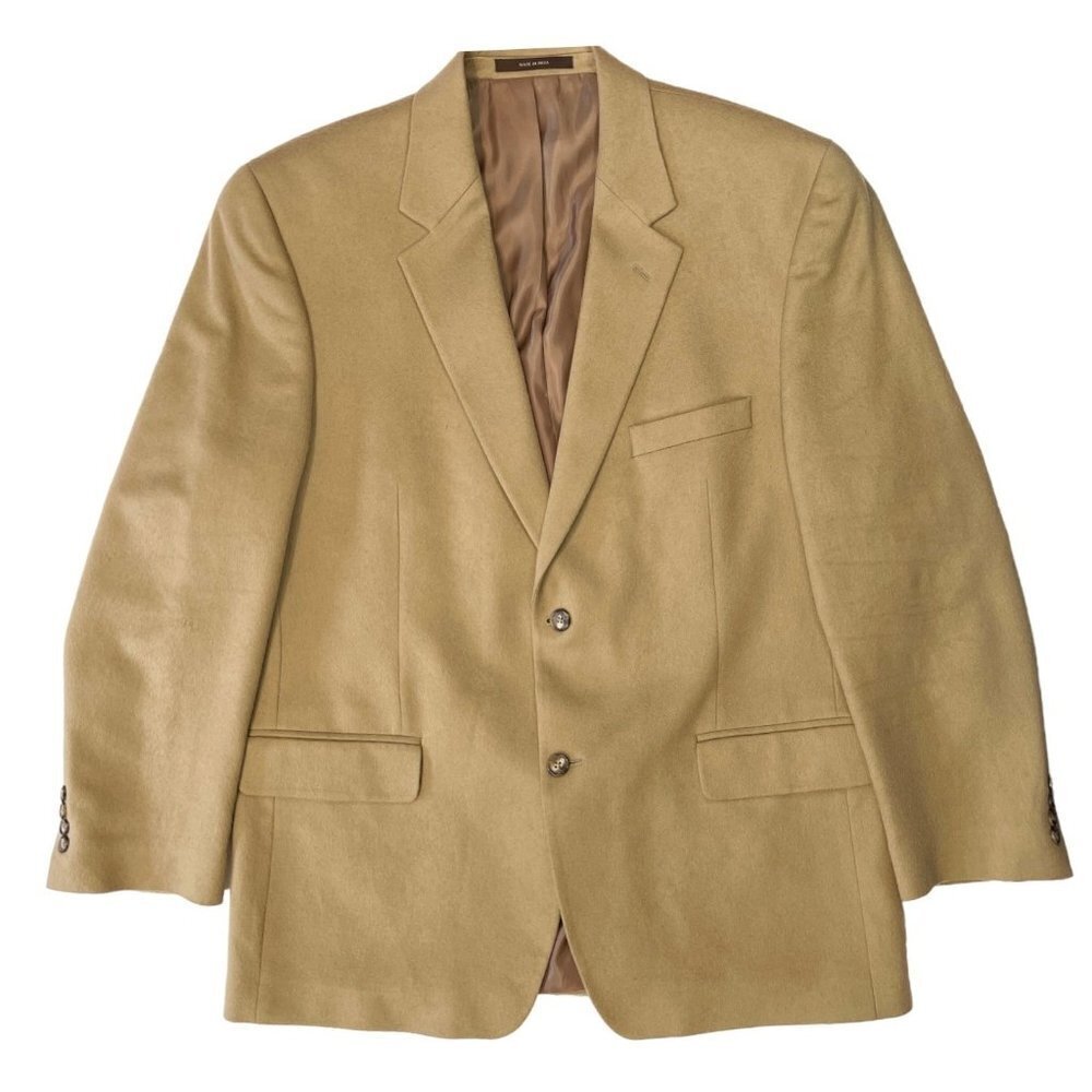 ETIENNE AGNER Cashmere Sport‎ Coat Men's 43 Regular Tan 2-Button WPL 8046 Flaw
